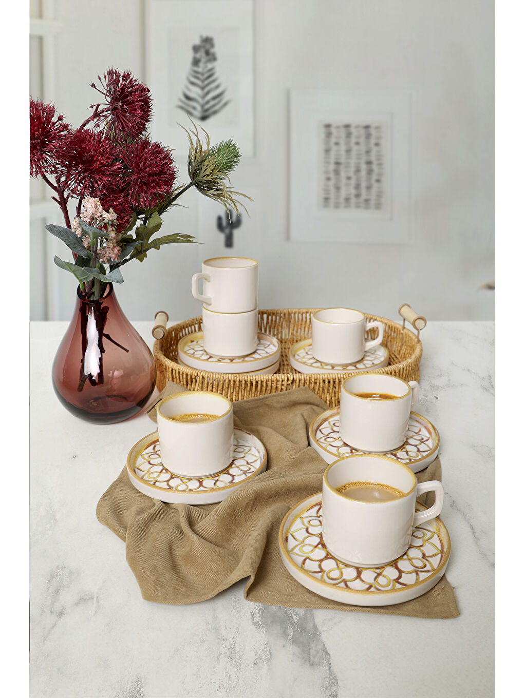 Karışık Worn Gold Stackable Çay Takımı 12 Parça 6 Kişilik-4