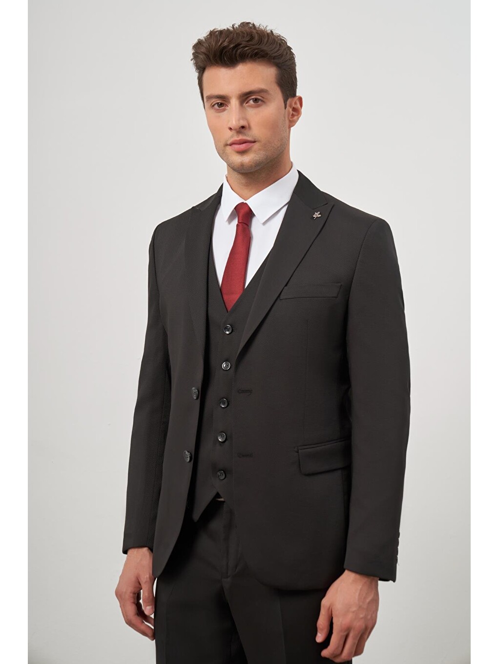 Siyah Kılıç Yaka Yelekli 6 Drop Slim Fit Classic Takım Elbise 1001245152-2