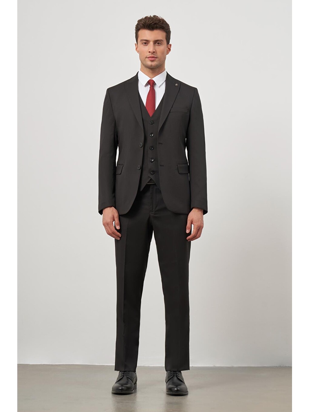Siyah Kılıç Yaka Yelekli 6 Drop Slim Fit Classic Takım Elbise 1001245152-3