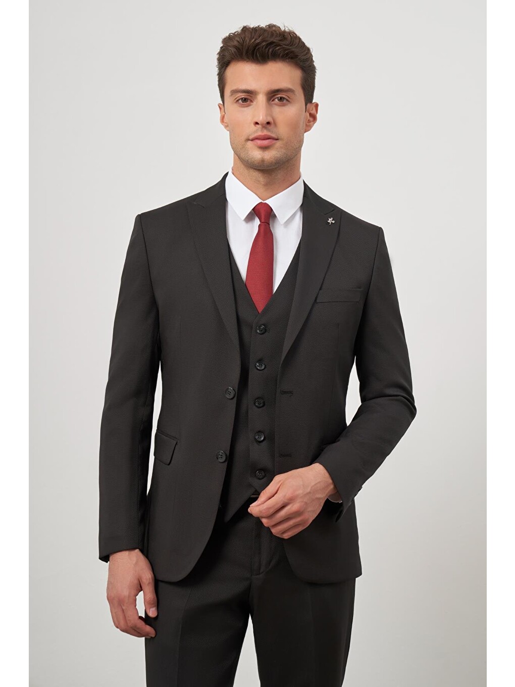 Siyah Kılıç Yaka Yelekli 6 Drop Slim Fit Classic Takım Elbise 1001245152-4