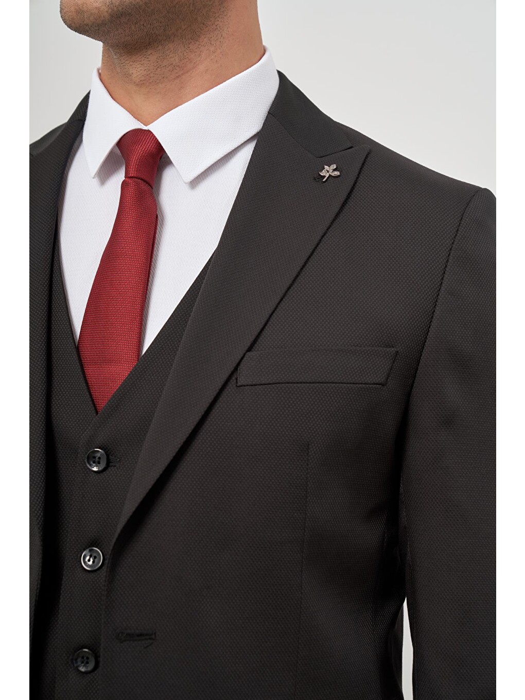 Siyah Kılıç Yaka Yelekli 6 Drop Slim Fit Classic Takım Elbise 1001245152-5