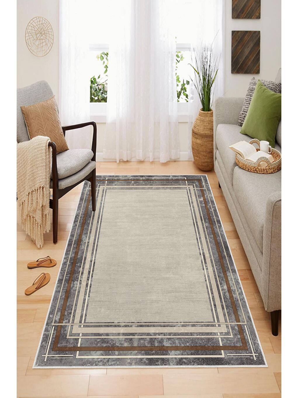 Kahverengi Dekoratif Özel Tasarım Yıkanabilir, Modern Halı  180x280