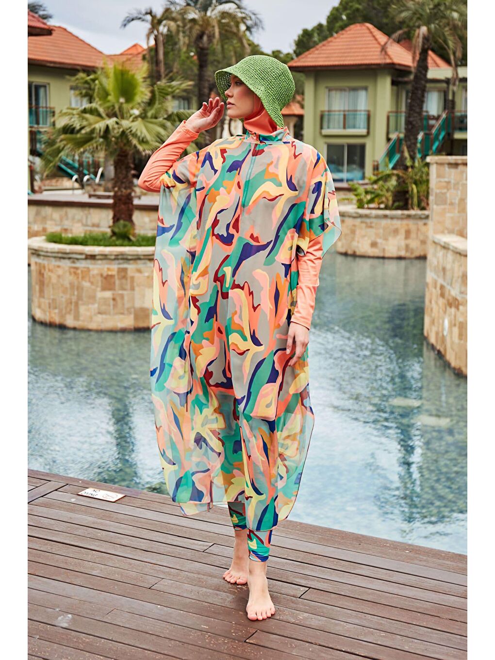 Marina Pudra Desenli Pareo Kaftan P2409 - 2