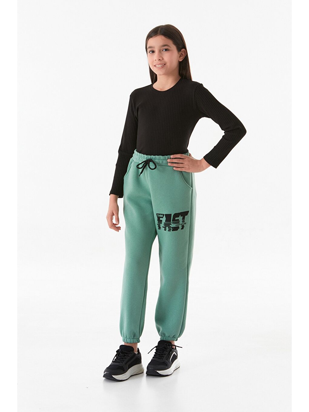 Turkuaz 3 İplik Fast Yazı Baskılı Jogger Unisex Çocuk Eşofman Altı-1