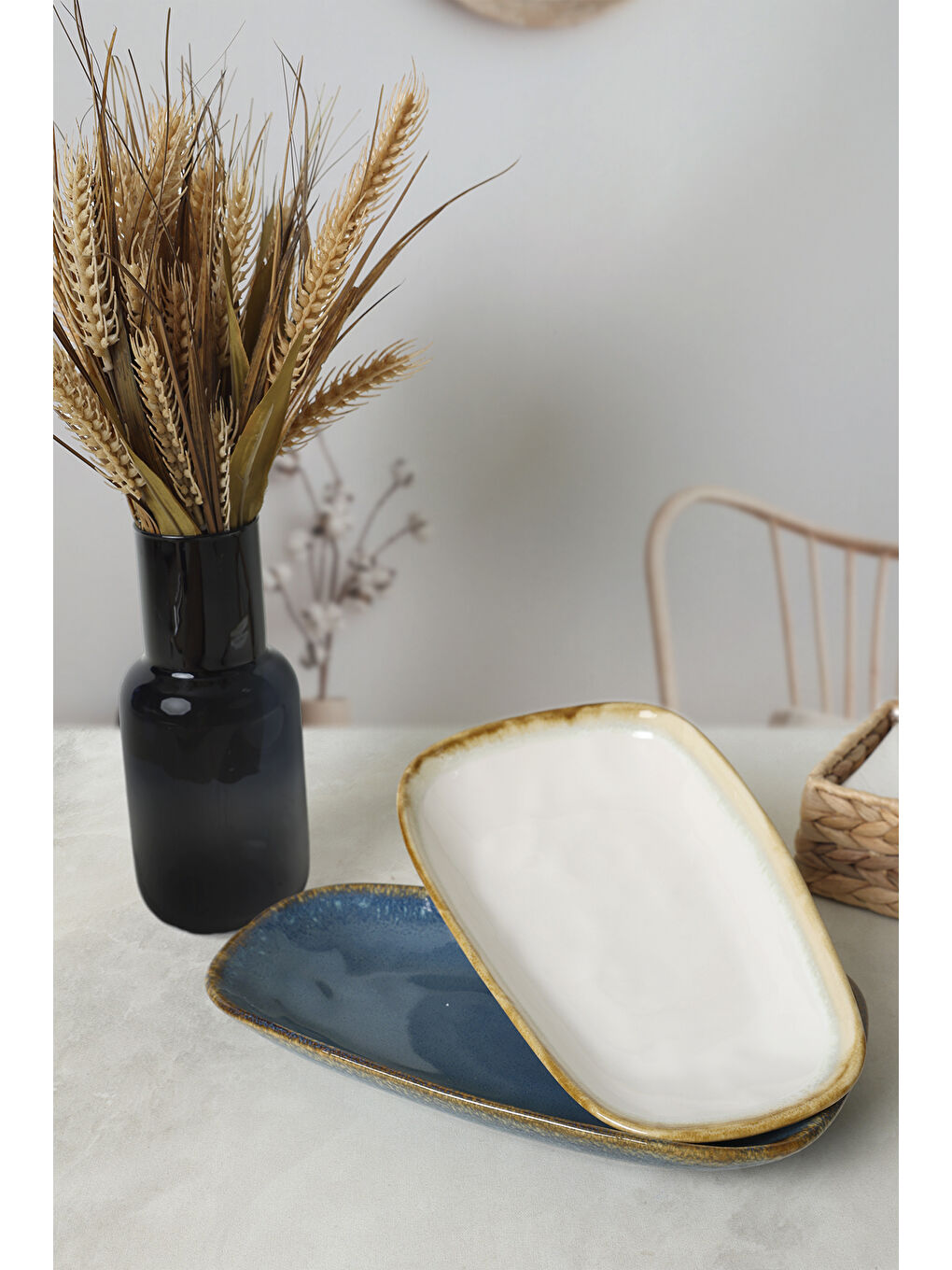 Karışık Shizen Mavi / Krem Tetra Kayık Tabak 28 Cm 2 Adet-1