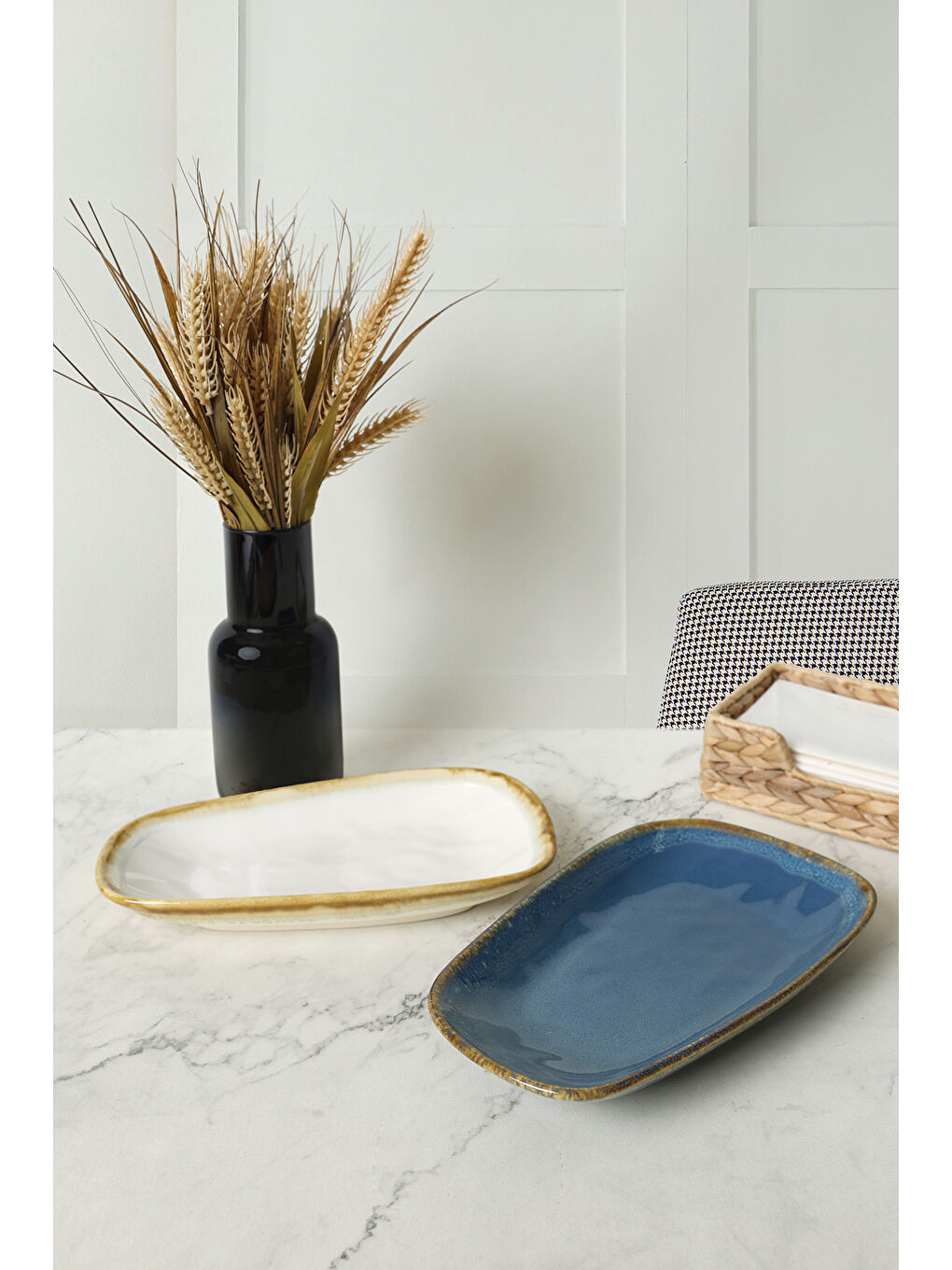 Karışık Shizen Mavi / Krem Tetra Kayık Tabak 28 Cm 2 Adet-2