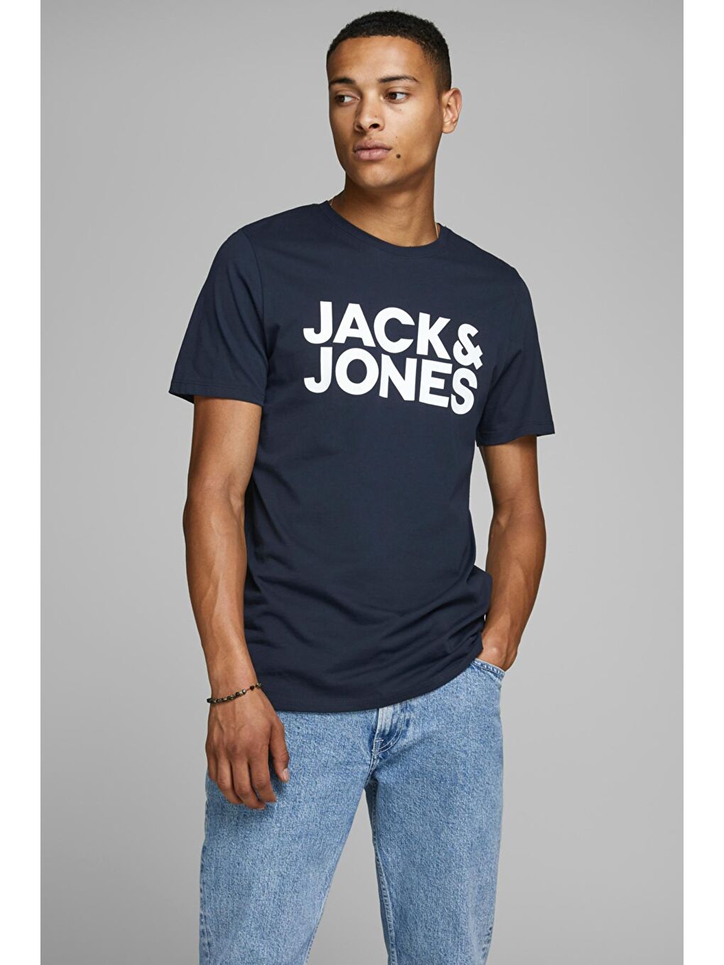 Lacivert Jjecorp Pamuklu Slim Fit Bisiklet Yaka Erkek Tişört 12151955