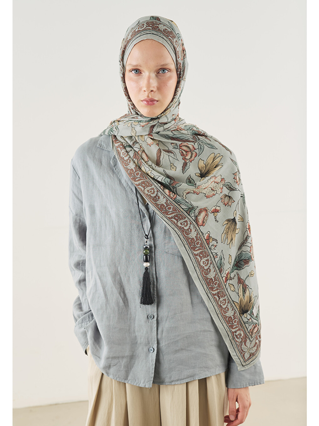 Pure Ethnic Desen Soft Viskon Şal Soft Yeşil