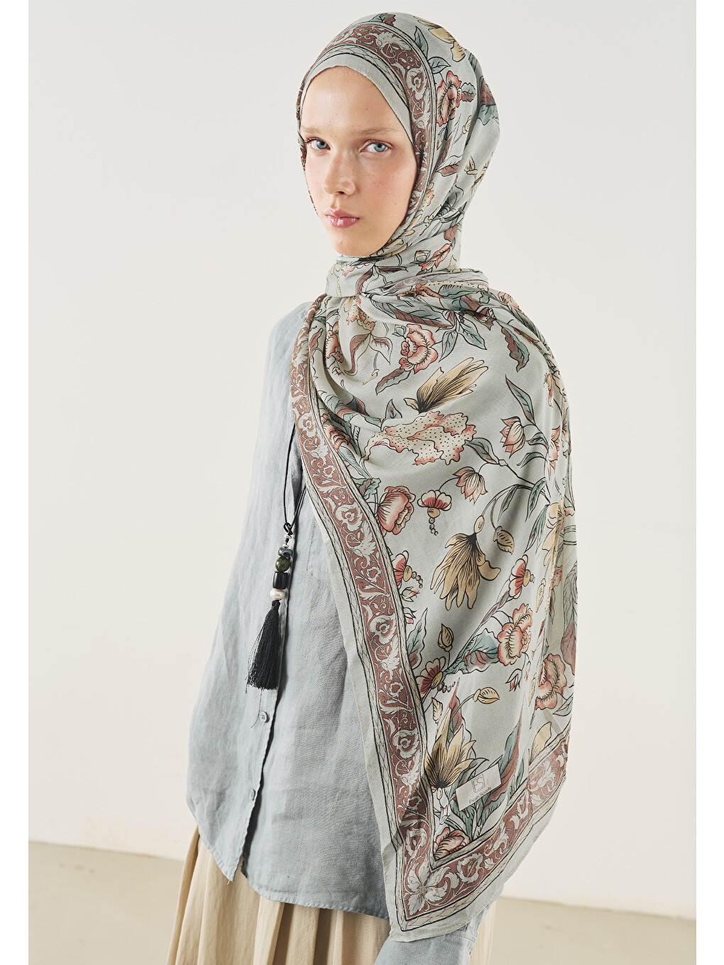 Pure Ethnic Desen Soft Viskon Şal Soft Yeşil-3