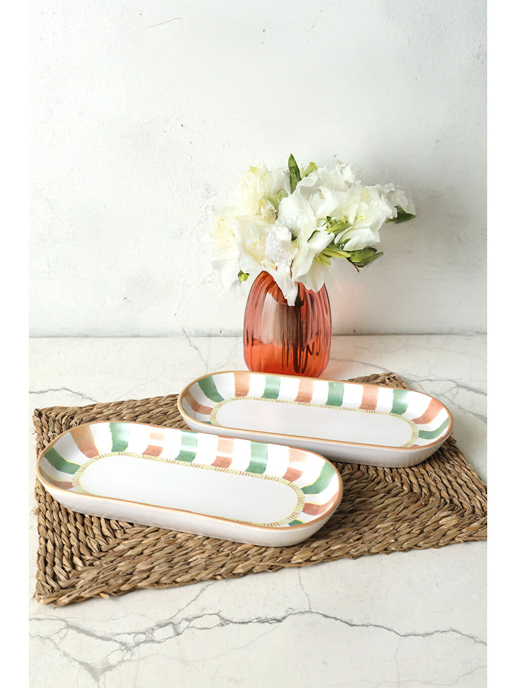 Karışık Bronze Palmiye Noyan Kayık Tabak 26 Cm 2 Adet-1