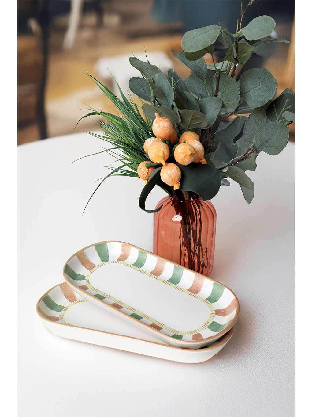 Karışık Bronze Palmiye Noyan Kayık Tabak 26 Cm 2 Adet-2