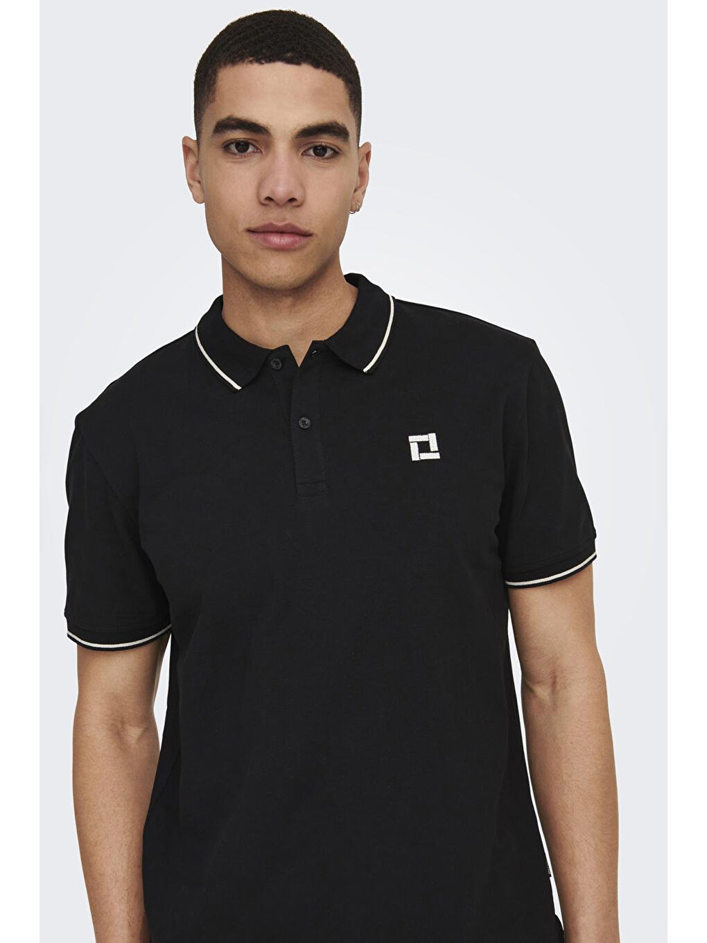 Siyah Onsfletcher Pamuklu Regular Fit Düğmeli Polo Yaka %100 Pamuk Tişört 22024827-3