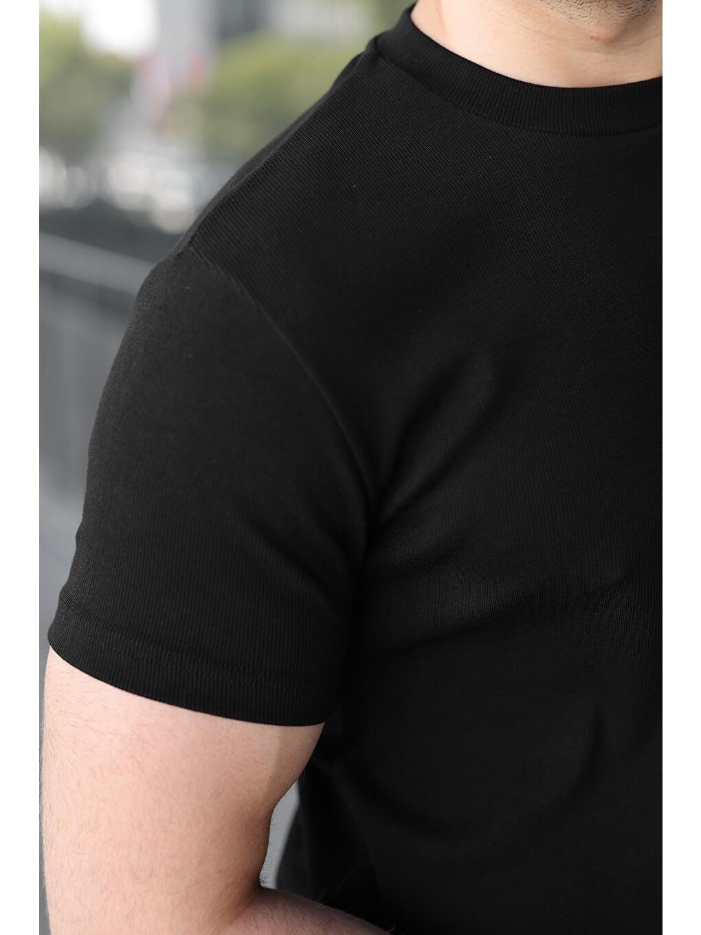 Siyah Bisiklet Yaka Regular Fit Erkek Tişört E7188-3