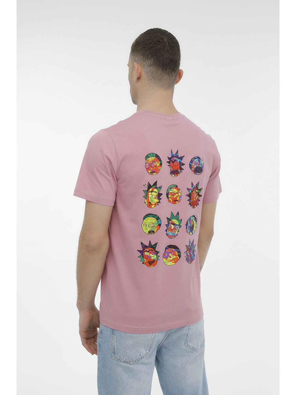 Pembe ML RICKMORTY 11LSN16 3FX Gül Kurusu Erkek Kısa Kol T-Shirt-1