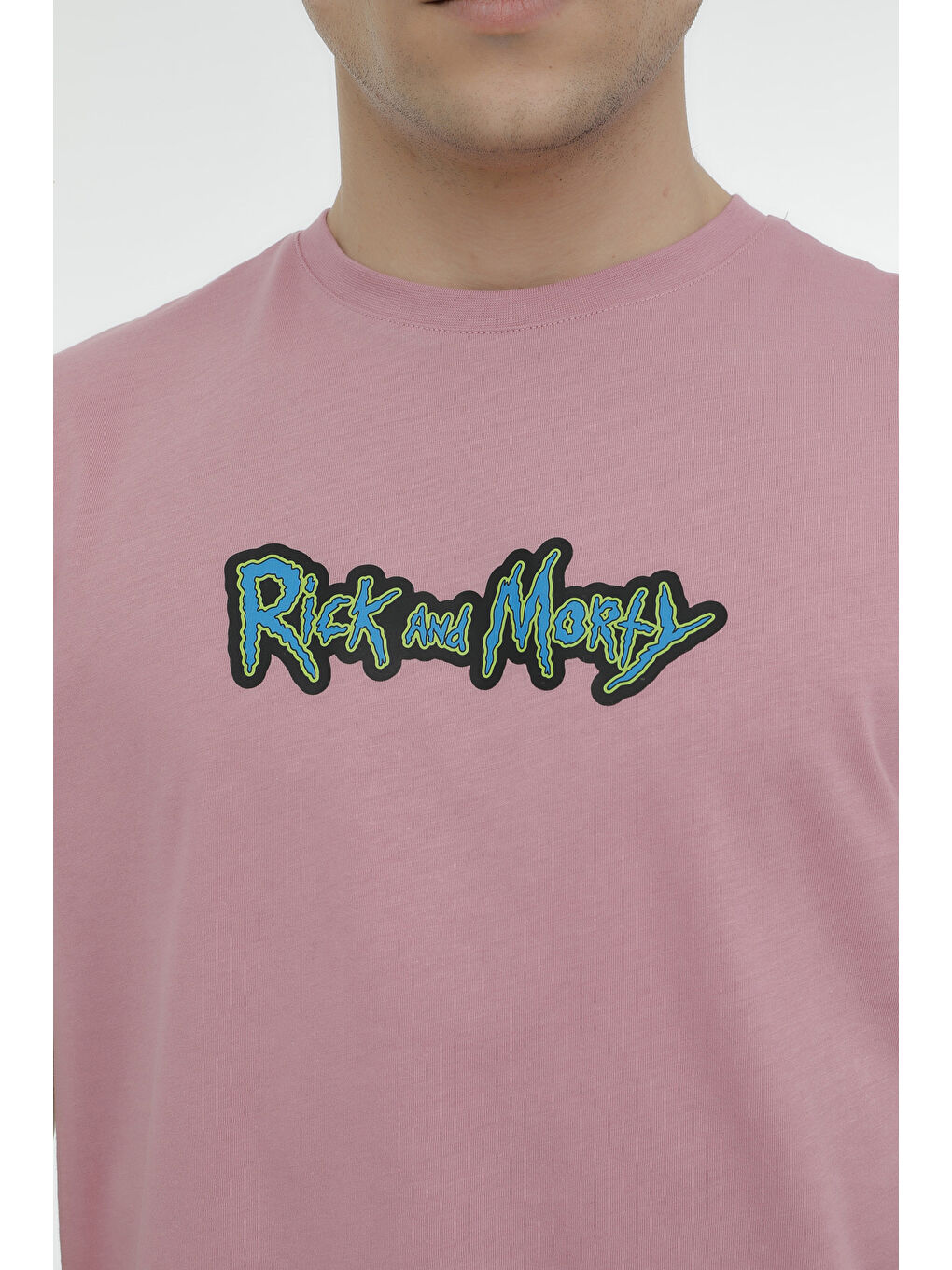 Pembe ML RICKMORTY 11LSN16 3FX Gül Kurusu Erkek Kısa Kol T-Shirt-3