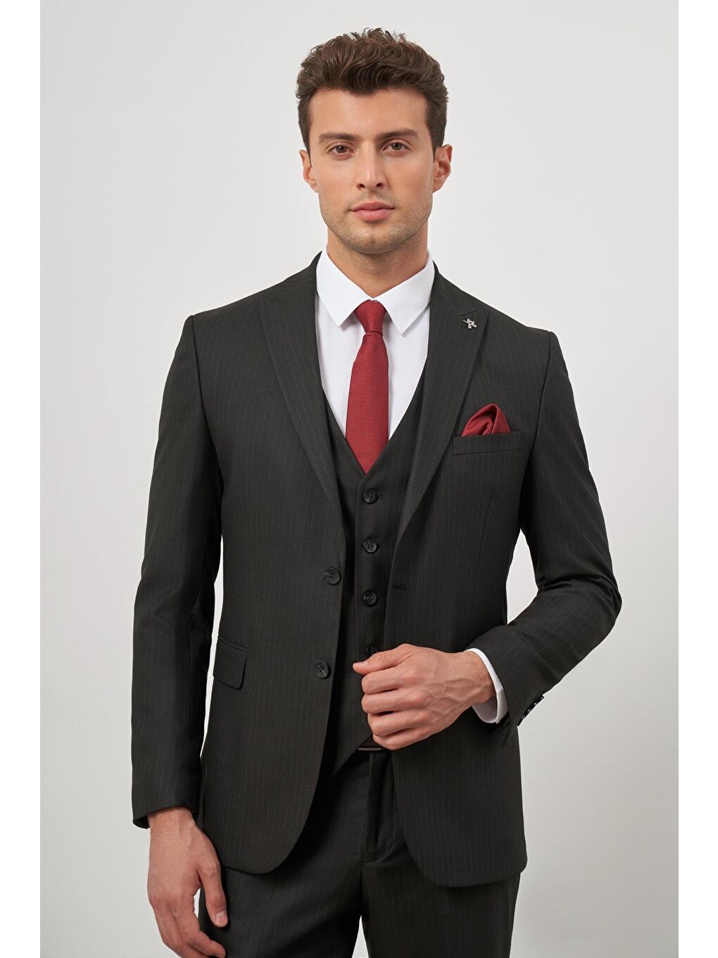 Siyah Kılıç Yaka Yelekli 6 Drop Slim Fit Classic Takım Elbise 1001245154