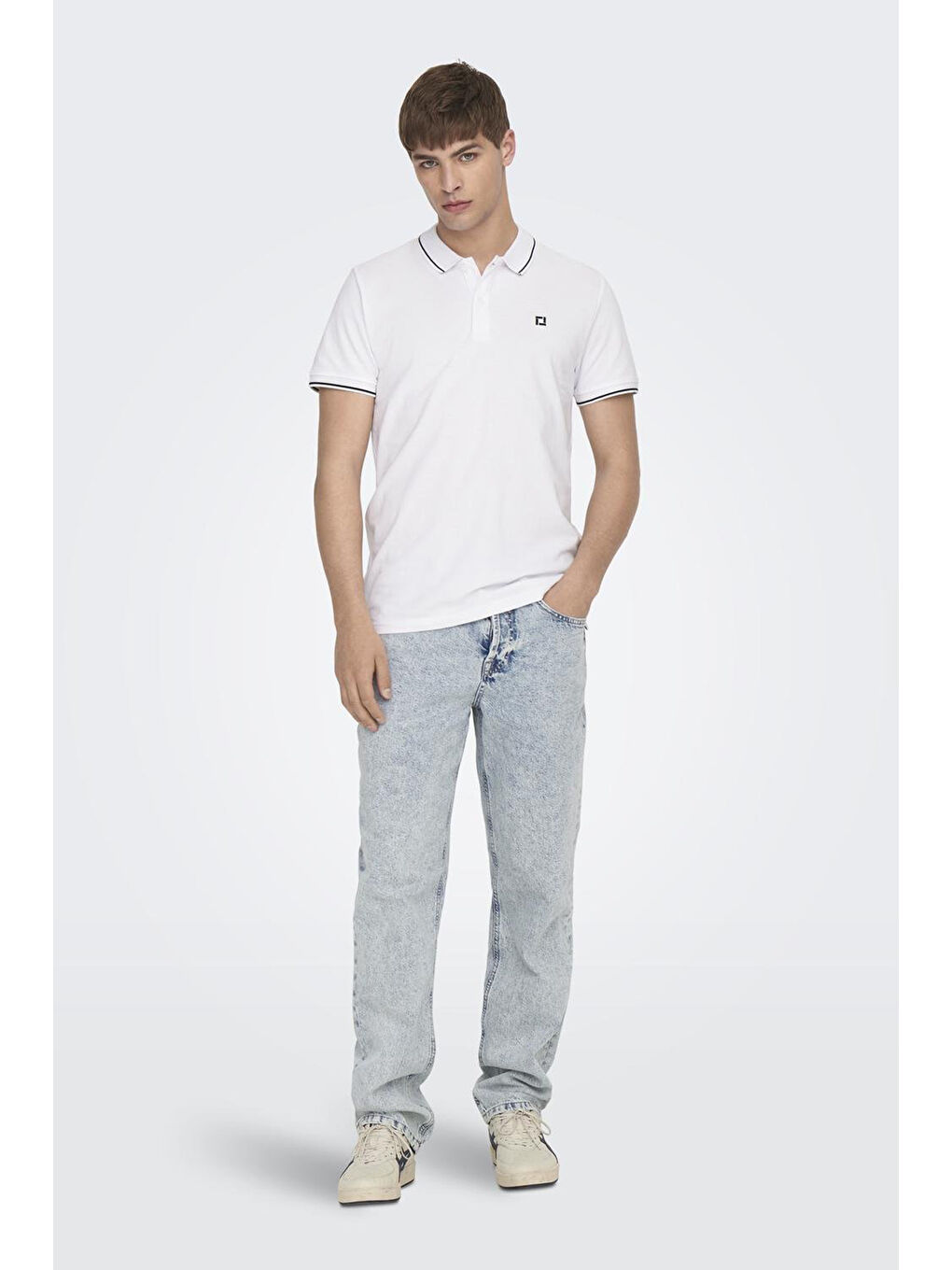 Beyaz Onsfletcher Pamuklu Regular Fit Düğmeli Polo Yaka %100 Pamuk Tişört 22024827-1