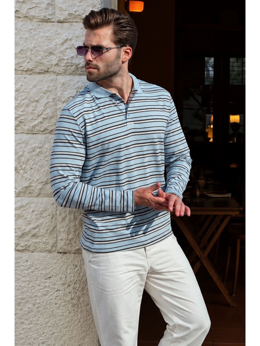 Mavi Regular Fit Çizgili Polo Yaka Erkek Tişört E7192-1