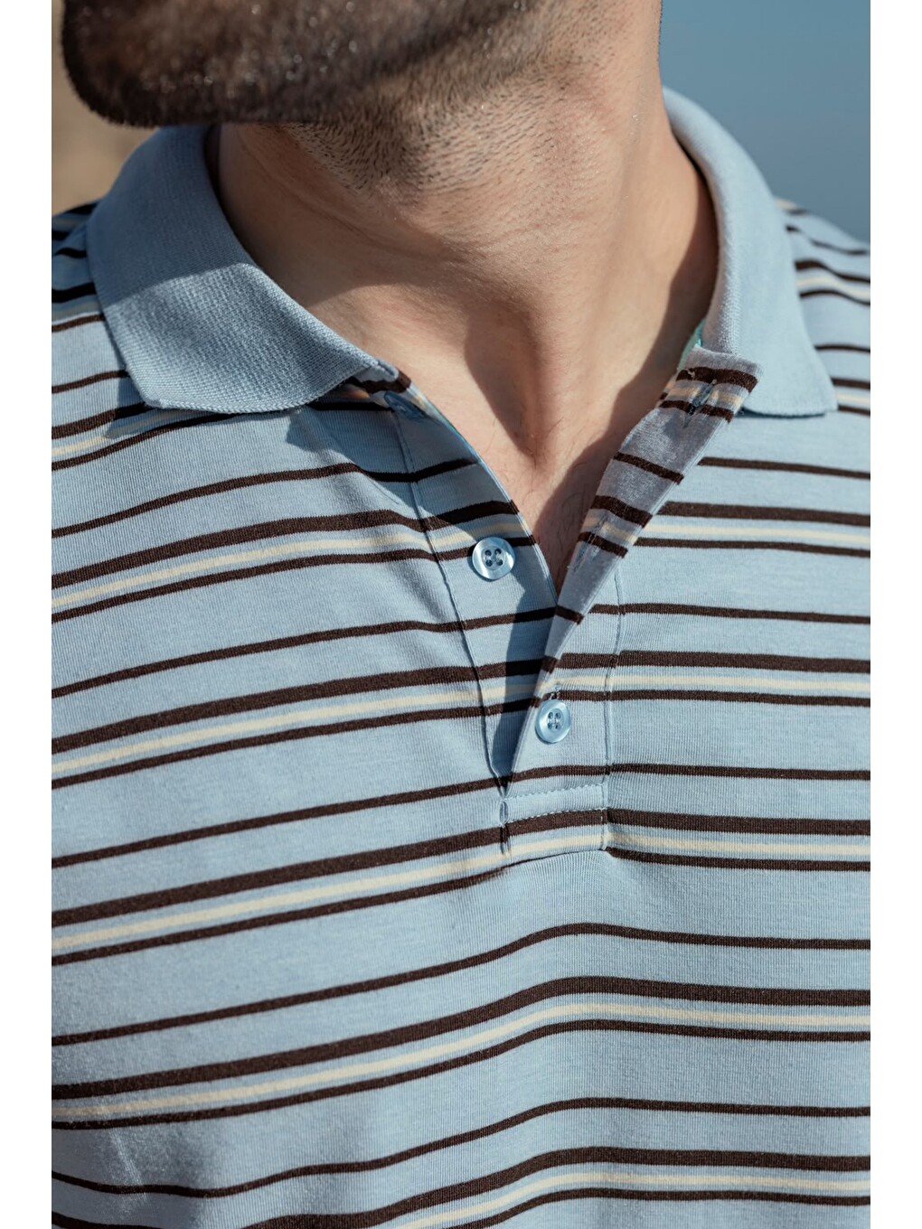 Mavi Regular Fit Çizgili Polo Yaka Erkek Tişört E7192-3