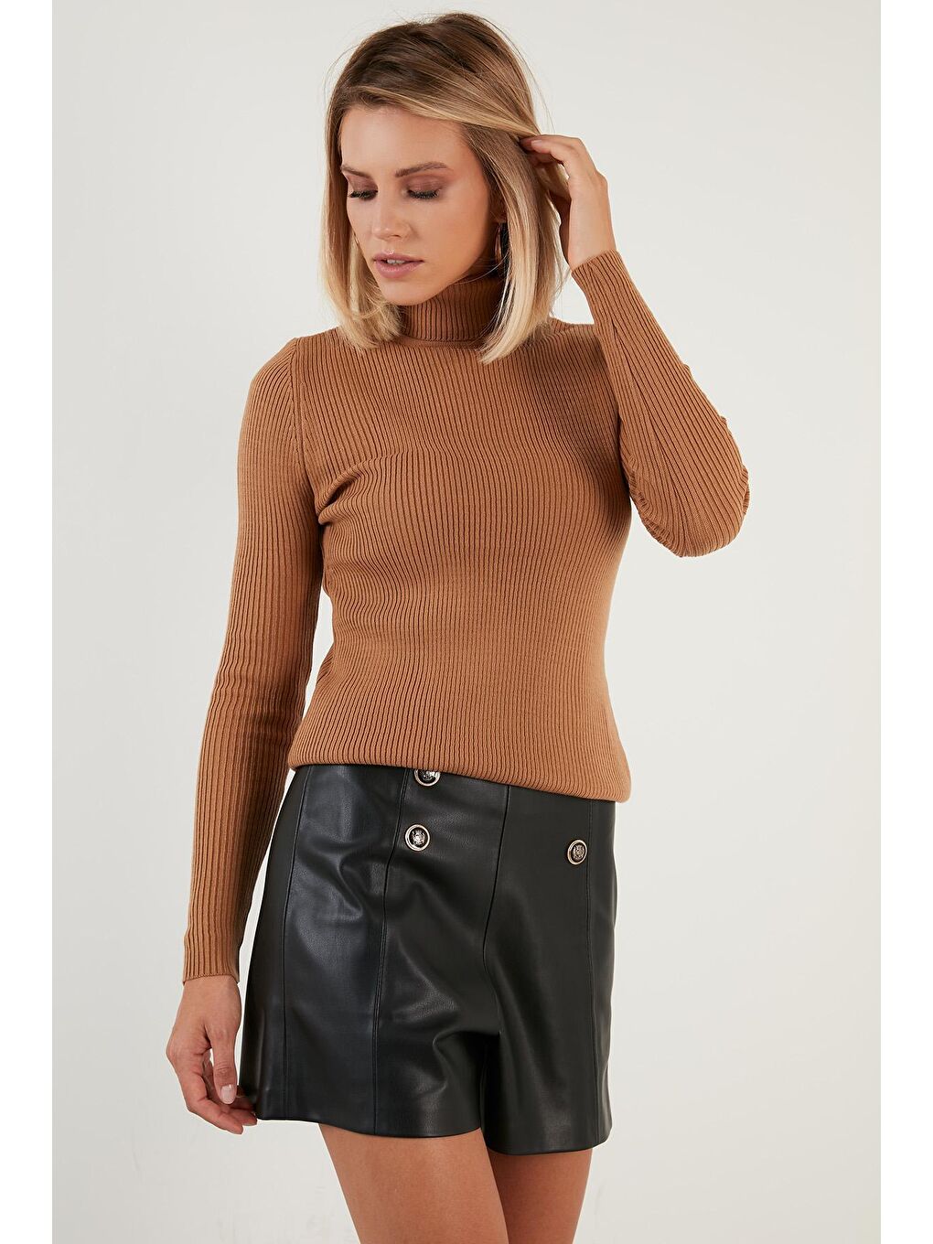 Bej Fitilli Balıkçı Yaka Triko Kazak 6328038-1