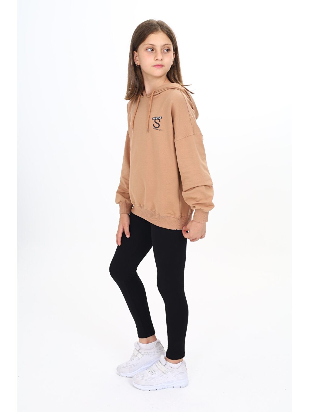 Kahverengi Kız Çocuk Baskılı Taytlı Takım-1