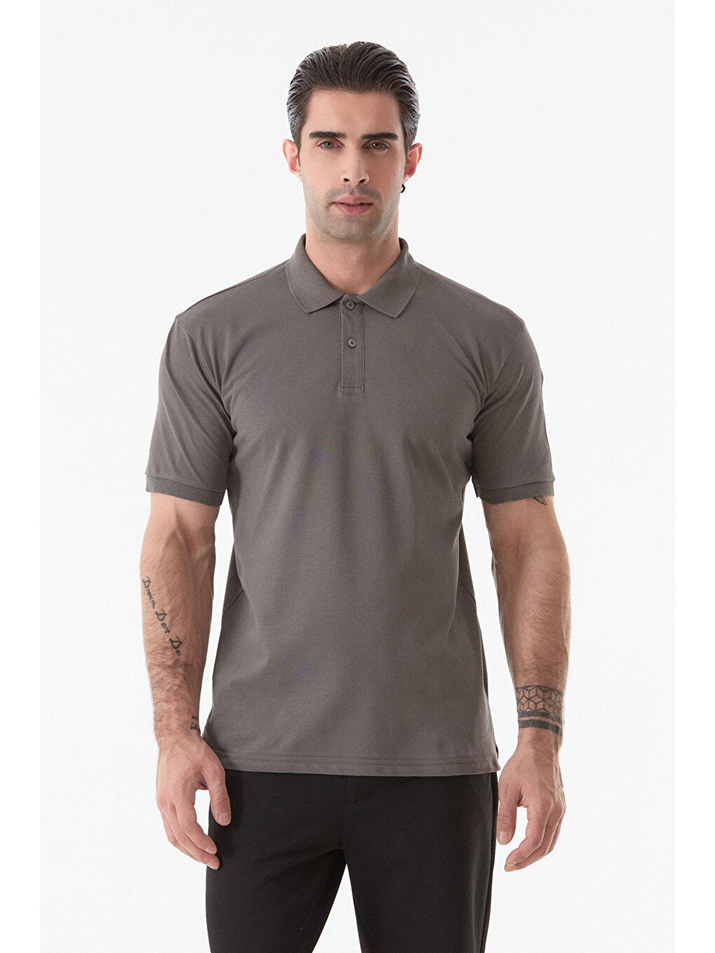 Antrasit Basic Polo Yaka Düğmeli Tişört