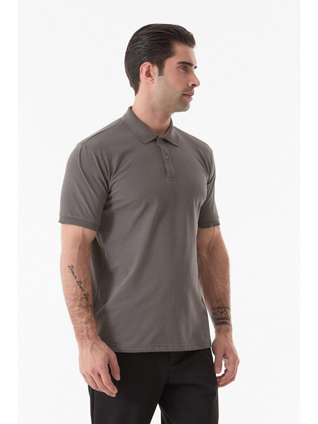Antrasit Basic Polo Yaka Düğmeli Tişört-2