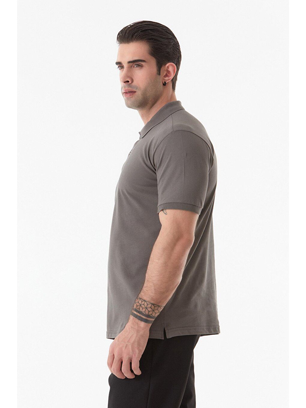Antrasit Basic Polo Yaka Düğmeli Tişört-3