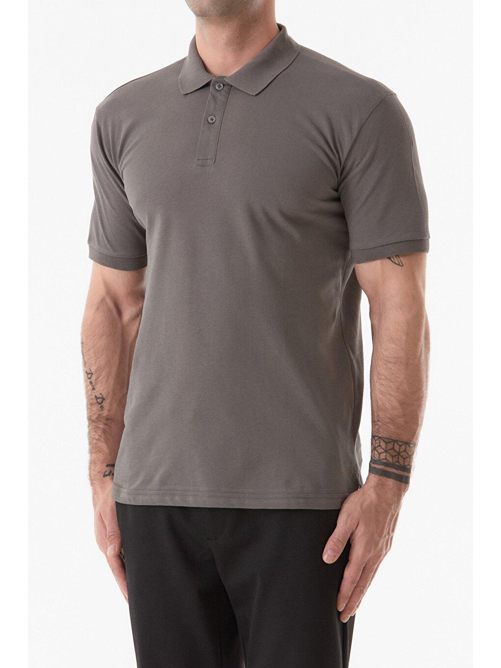 Antrasit Basic Polo Yaka Düğmeli Tişört-4