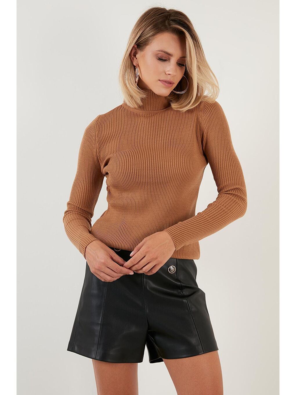 Bej Fitilli Balıkçı Yaka Triko Kazak 6328038-3