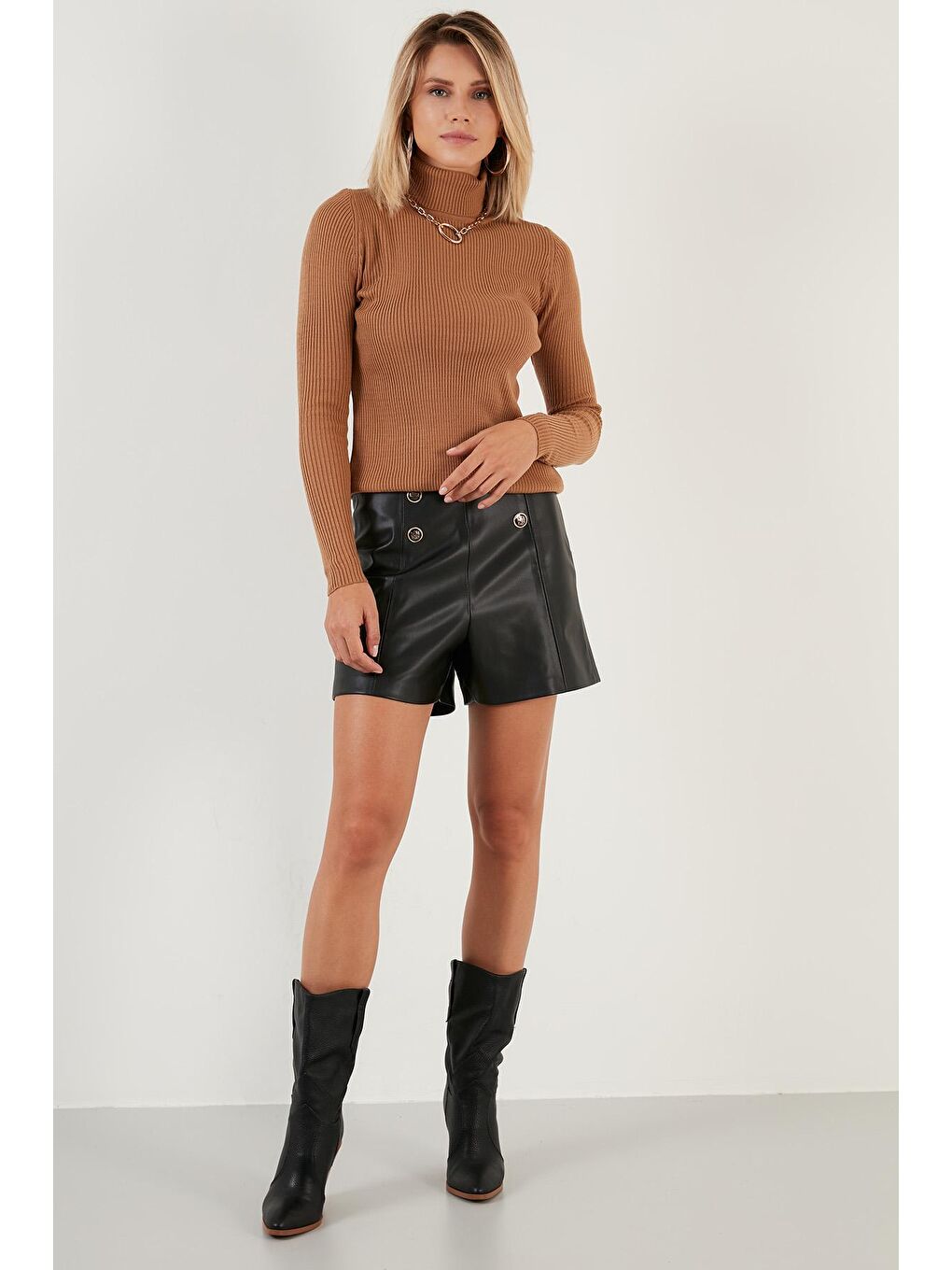 Bej Fitilli Balıkçı Yaka Triko Kazak 6328038-4