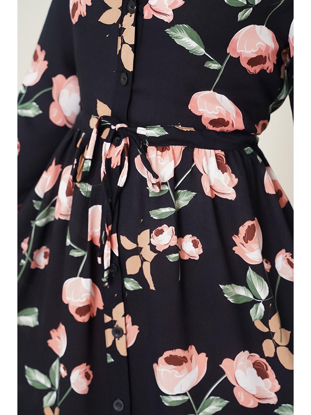 2144 Hakim Yaka Tesettür Elbise - E.Siyah-4