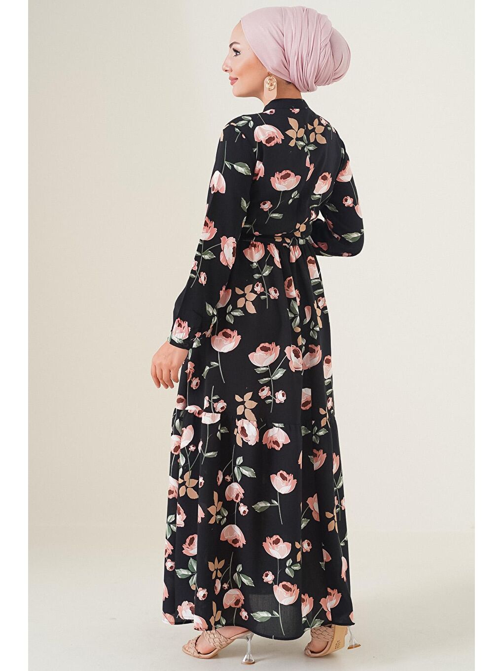 2144 Hakim Yaka Tesettür Elbise - E.Siyah-5