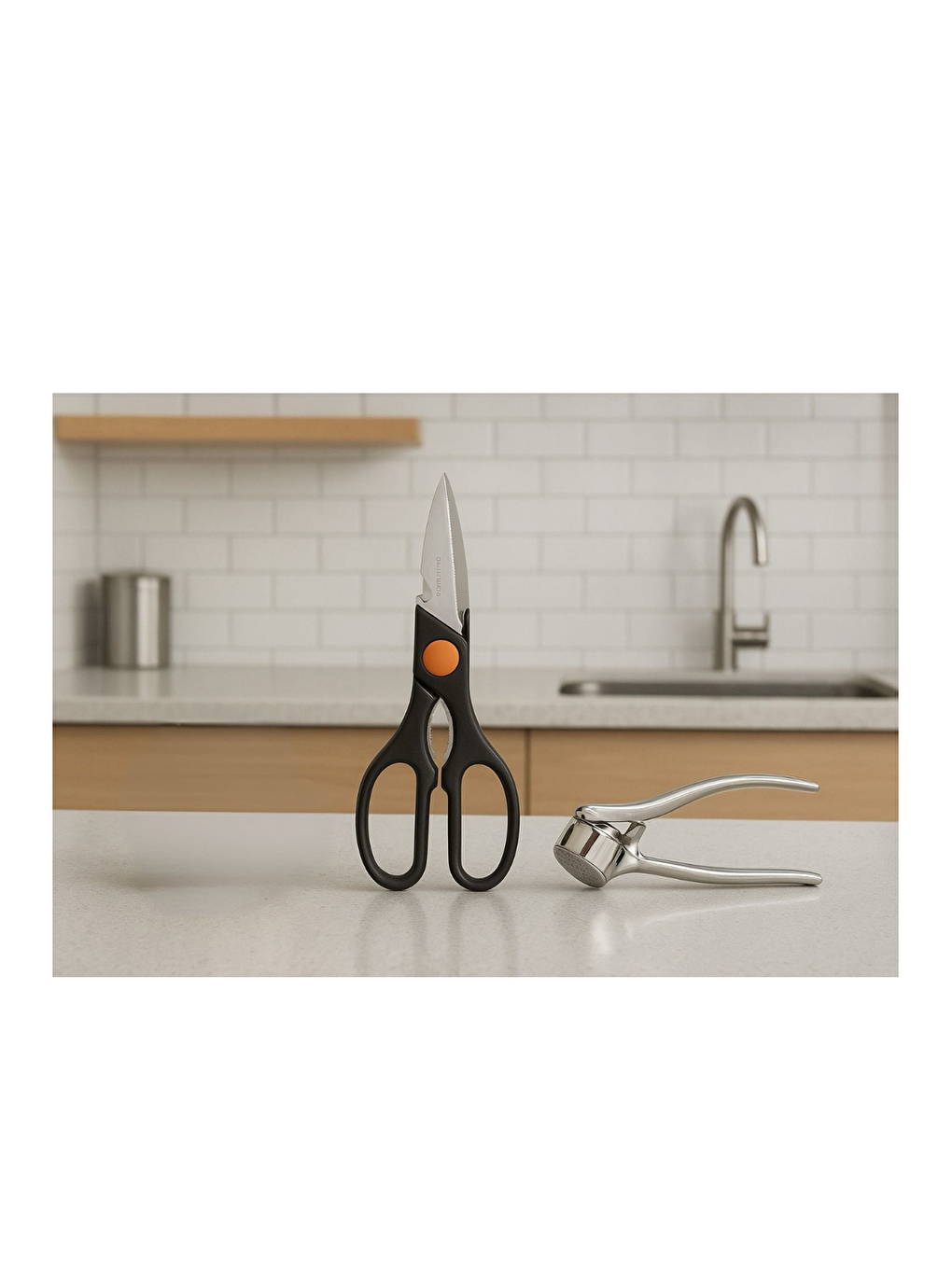 Gri Mutfak Makası Siyah ve Paslanmaz Çelik Sarımsak Ezici-1