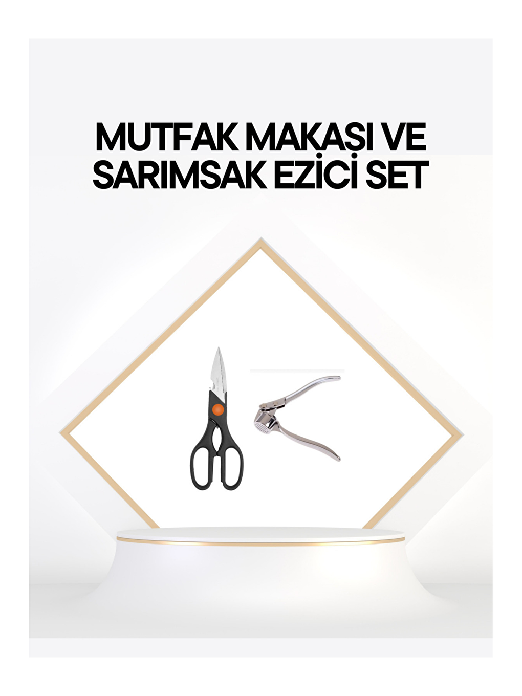 Gri Mutfak Makası Siyah ve Paslanmaz Çelik Sarımsak Ezici-2