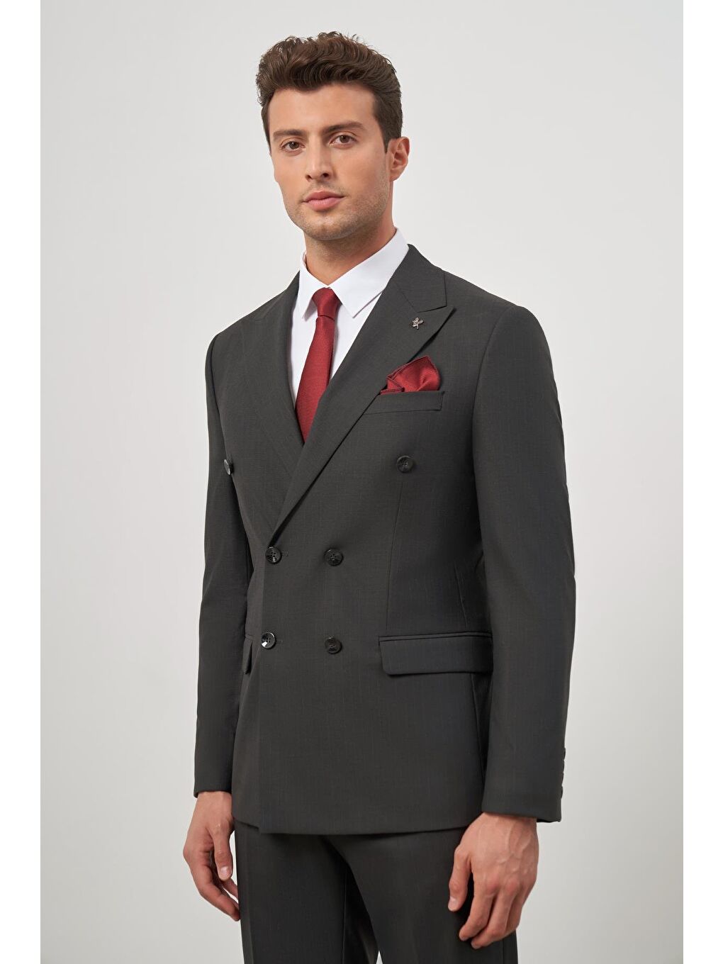 Siyah Kılıç Yaka Kruvaze 6 Drop Slim Fit Classic Takım Elbise 1001245157-2