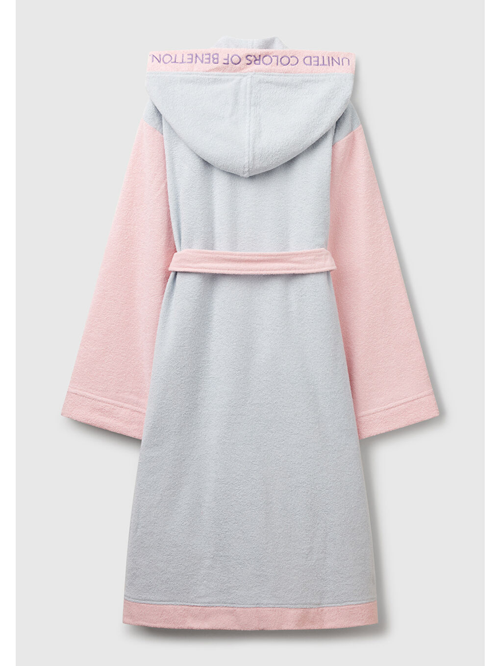 Unisex Mor Pembe  100 Pamuk Çok Renkli Beli Kuşaklı Kapüşonlu Bornoz-3