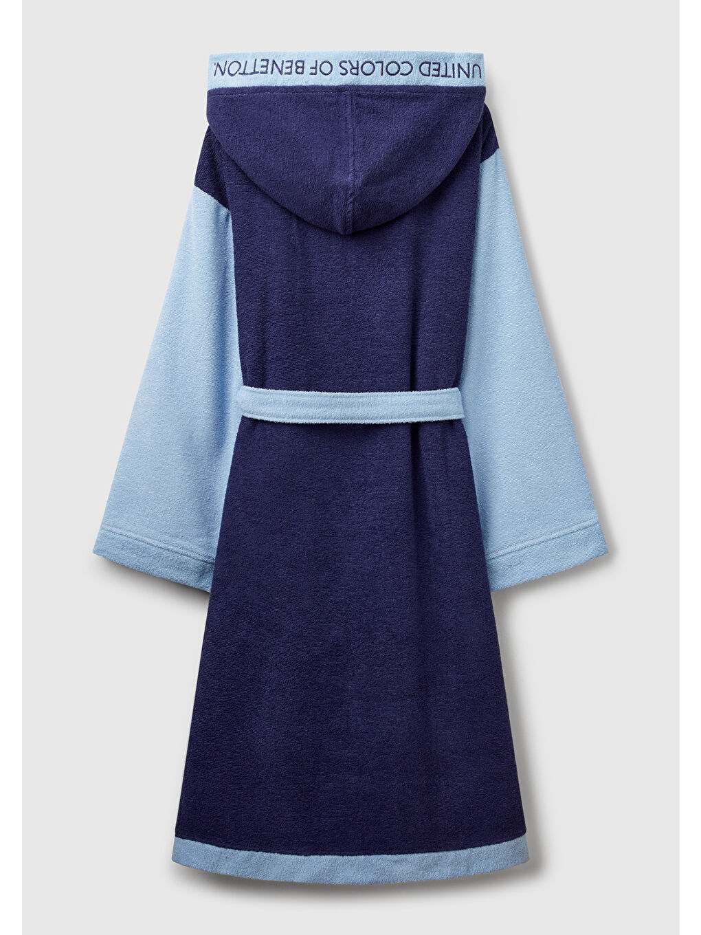 Unisex Lacivert Mix %100 Pamuk Çok Renkli Beli Kuşaklı Kapüşonlu Bornoz-1
