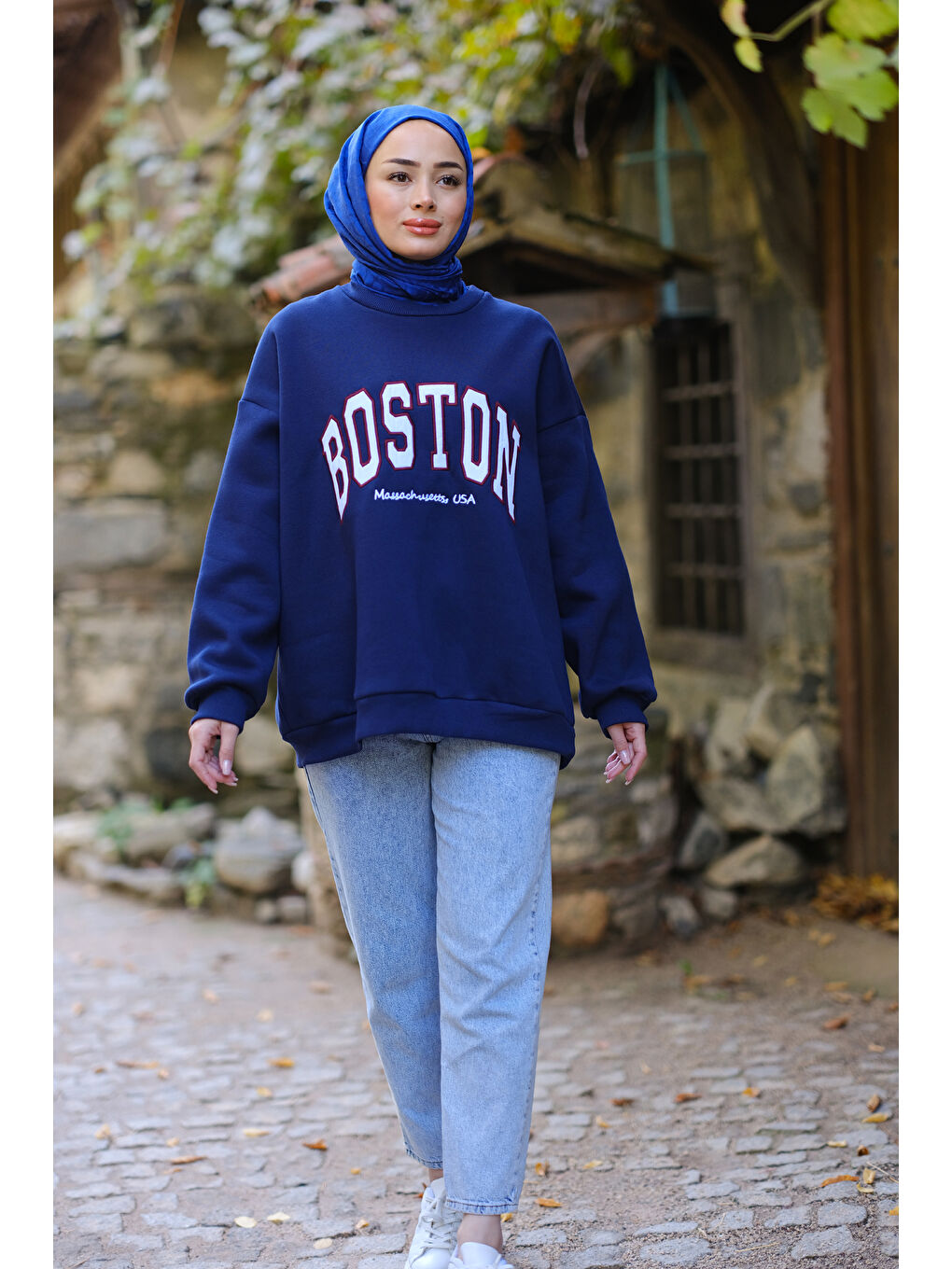 Locco Moda Fermuar Detaylı Boston Nakışlı Sweatshirt  Lacivert - 3