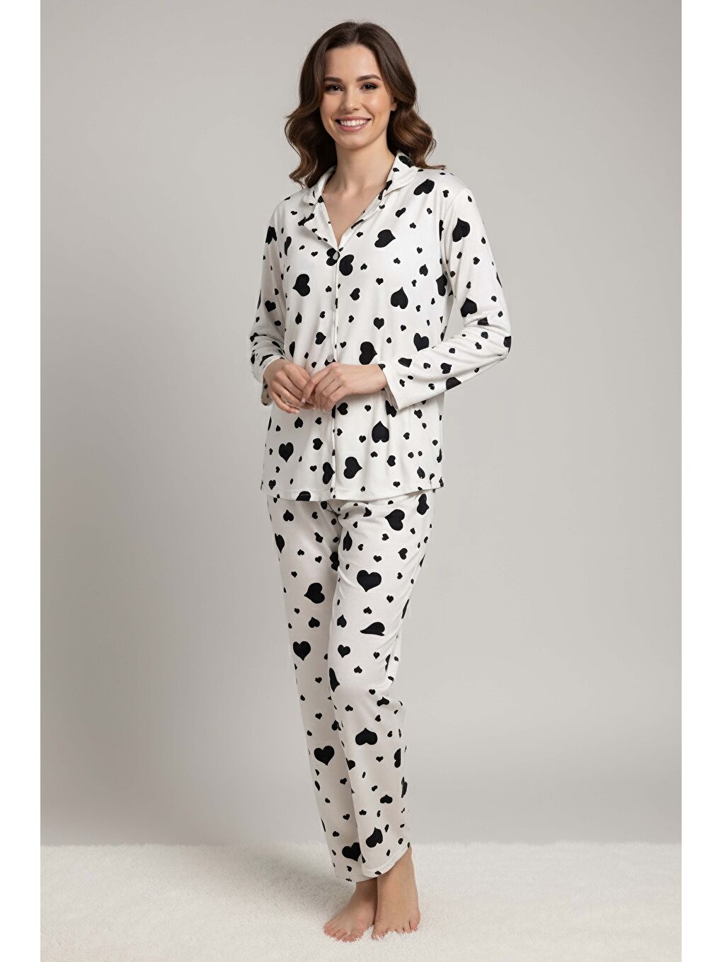 Kallp Baskılı Pijama Takımı Beyaz - 28024-BEYAZ