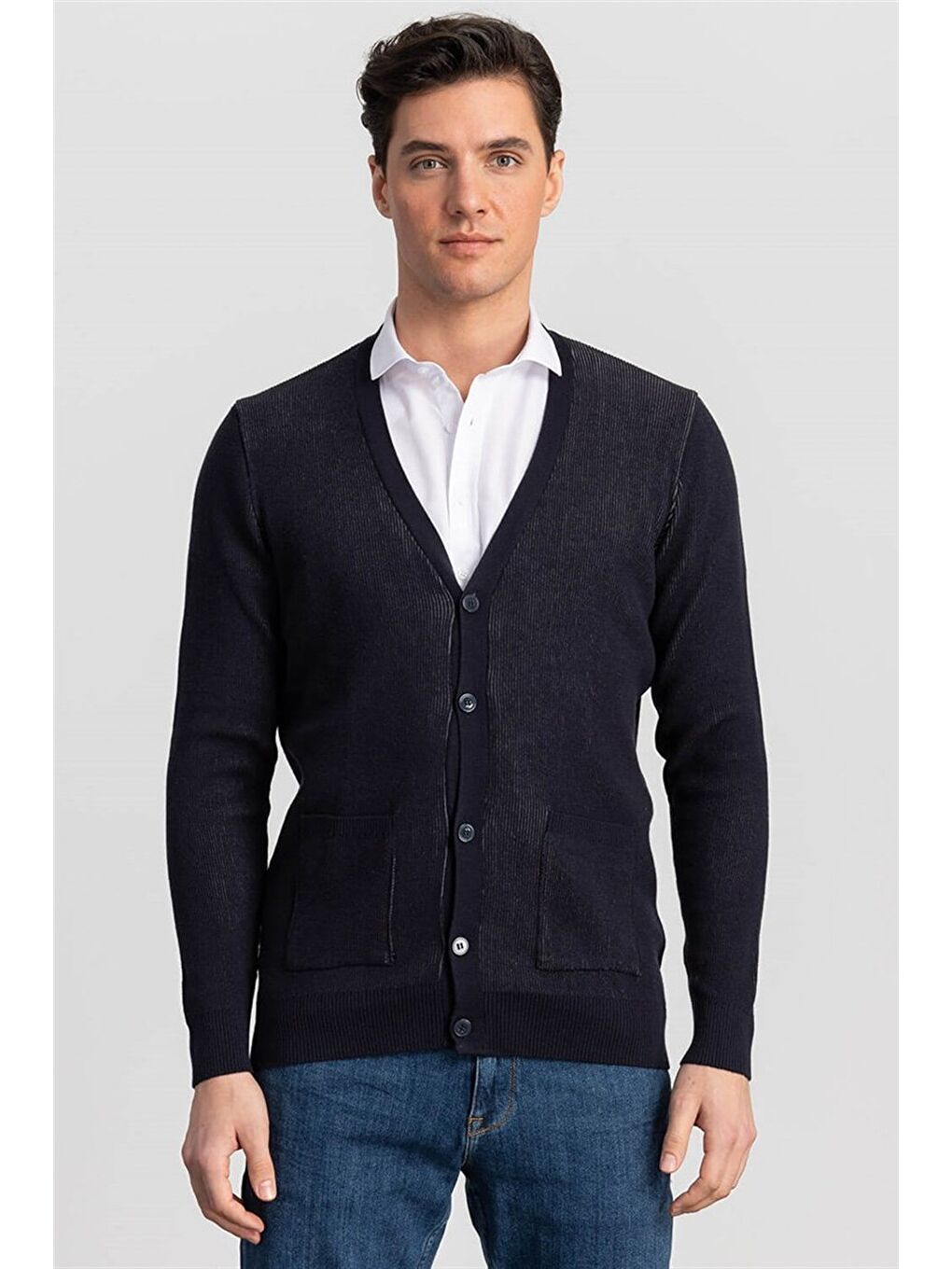 Erkek Standart Fit Normal Kesim Lacivert Hırka-1