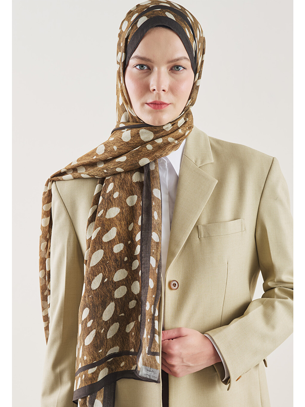 Kahverengi Wild Fawn Desen Rami Şal Toprak-3