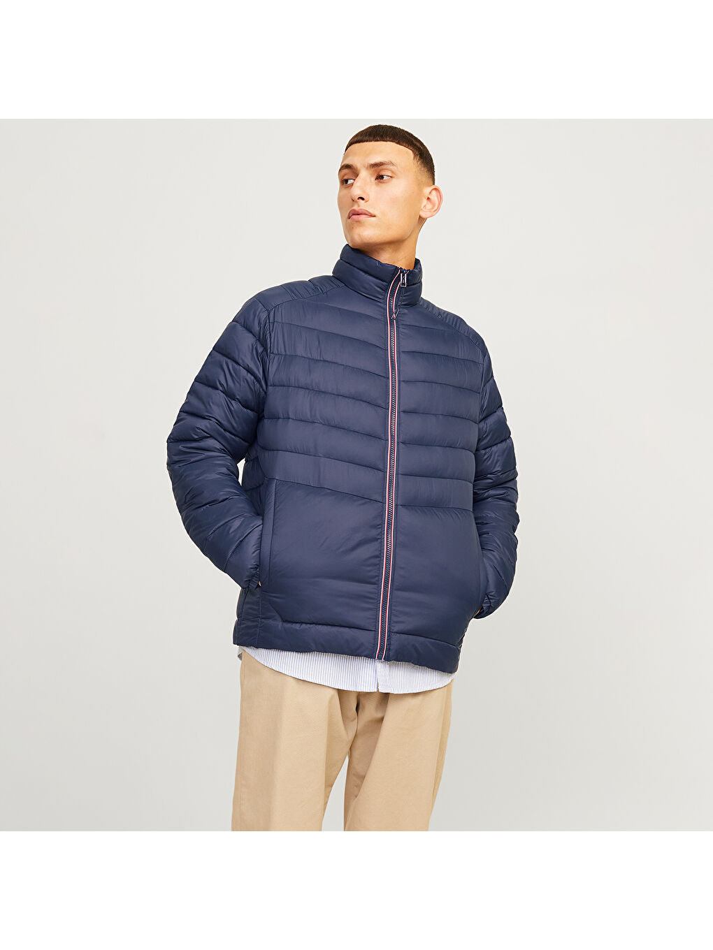 Jack & Jones Sprint Puffer Colar Erkek Lacivert Dik Yaka Mont