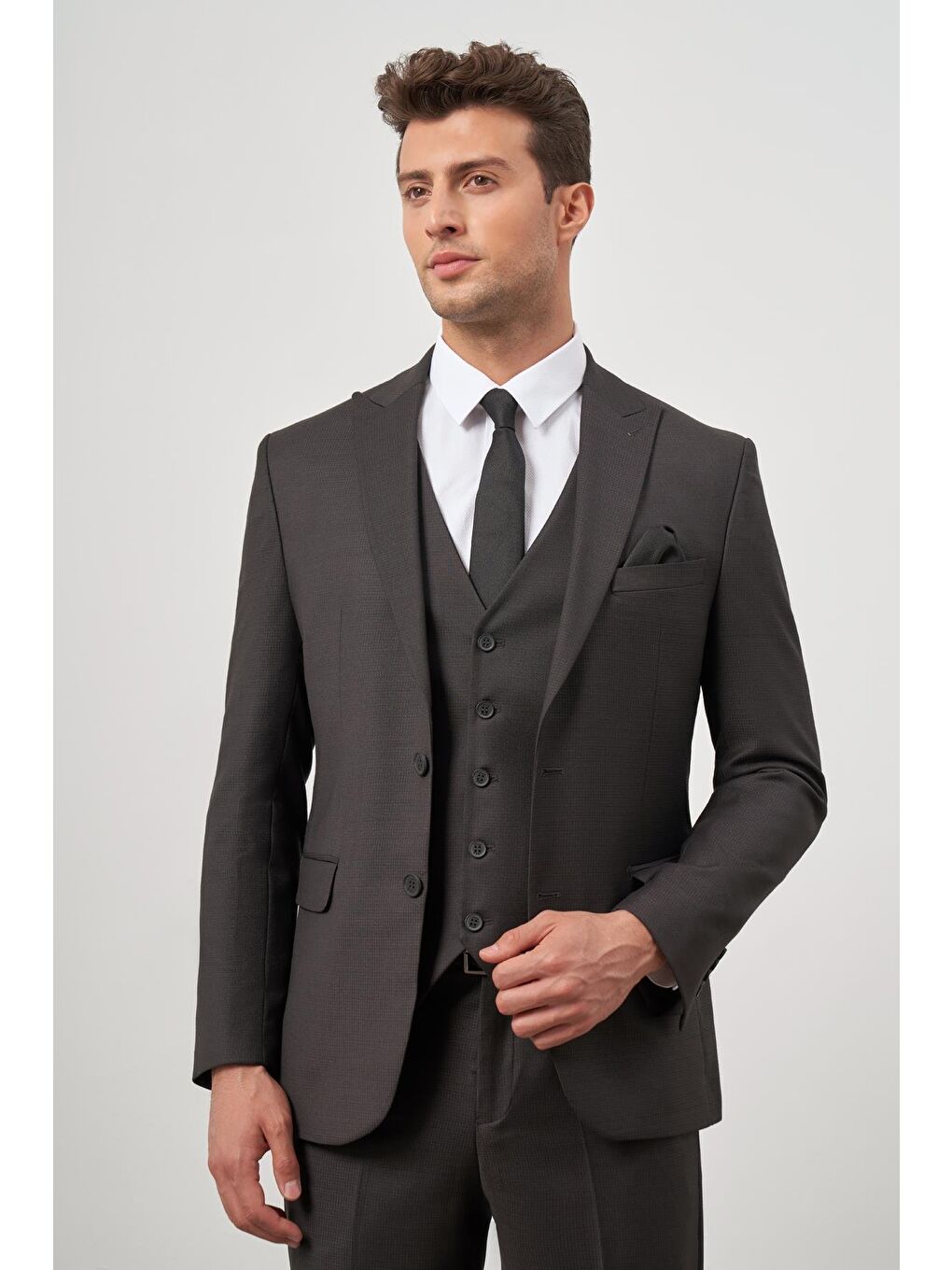 Siyah Kılıç Yaka Yelekli 6 Drop Slim Fit Classic Takım Elbise 1001245156