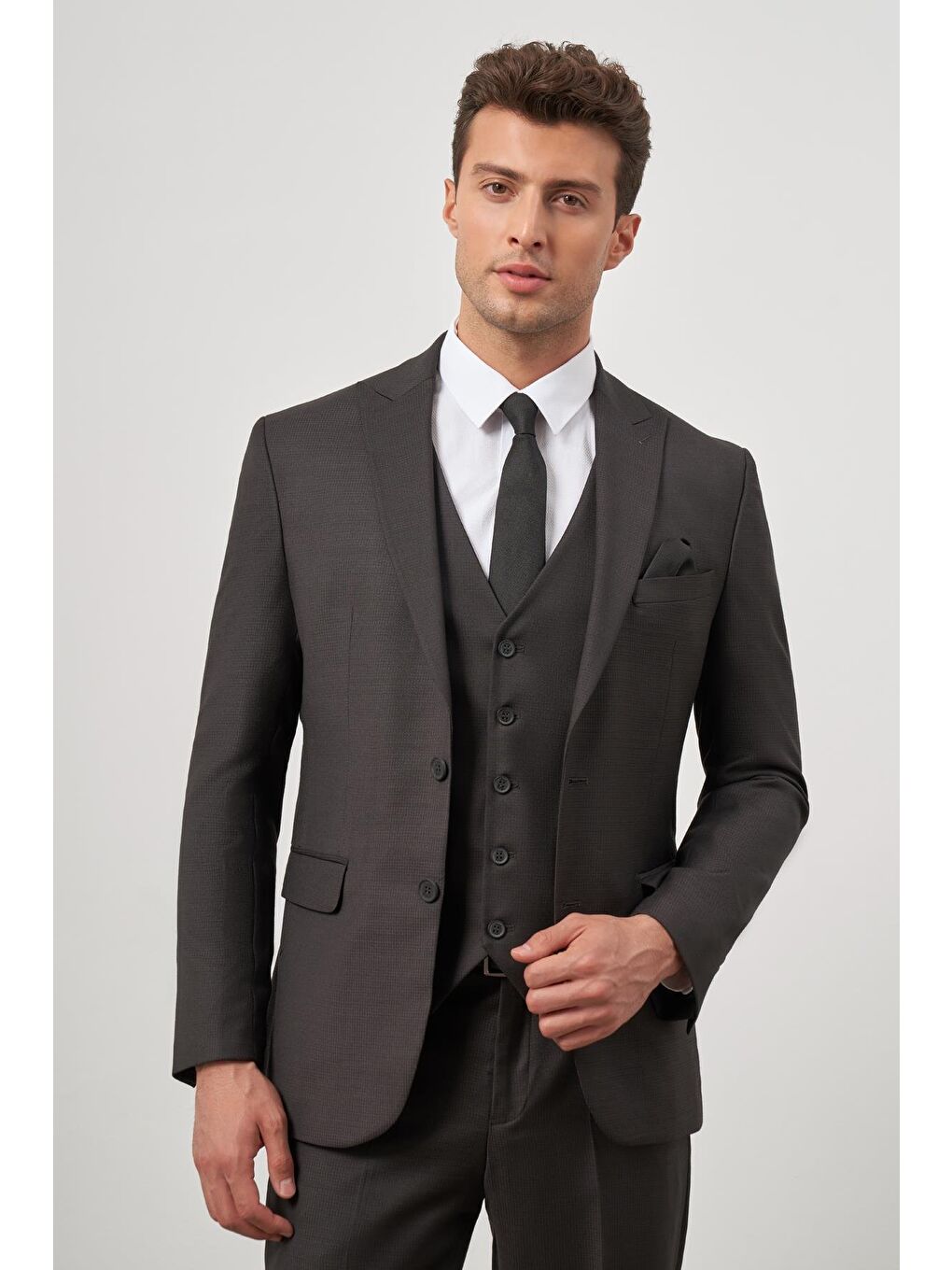 Siyah Kılıç Yaka Yelekli 6 Drop Slim Fit Classic Takım Elbise 1001245156-2