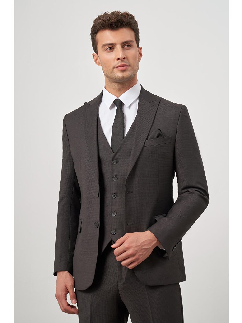 Siyah Kılıç Yaka Yelekli 6 Drop Slim Fit Classic Takım Elbise 1001245156-3