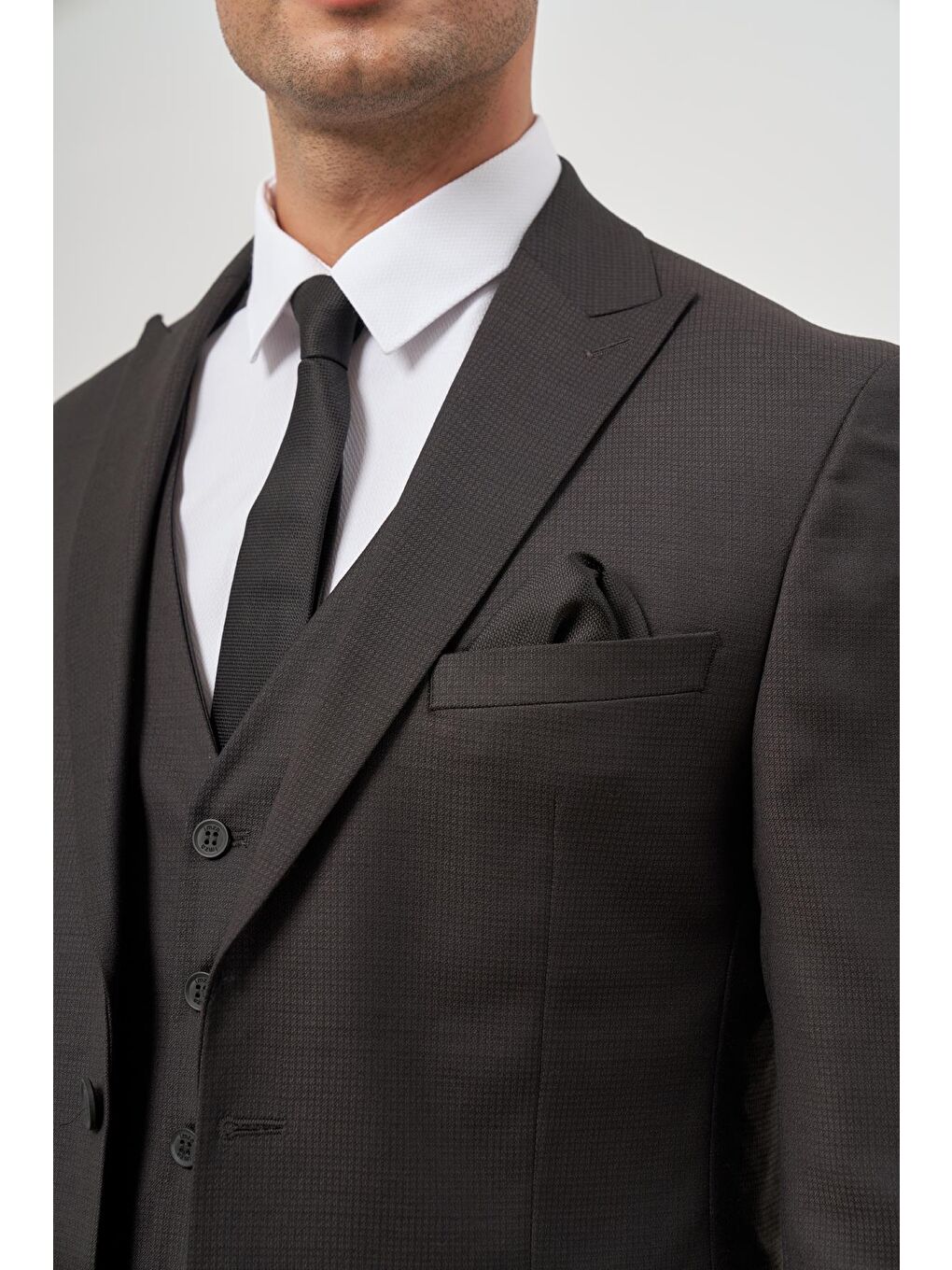 Siyah Kılıç Yaka Yelekli 6 Drop Slim Fit Classic Takım Elbise 1001245156-5