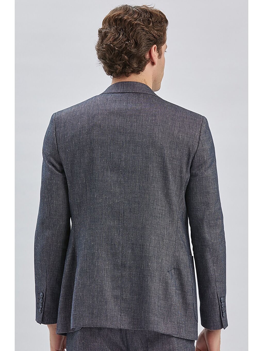 Koyu Lacivert Armürlü Mono Yaka Keten Karışımlı 6 Drop Slim Fit Casual Takım Elbise 1001240169-7