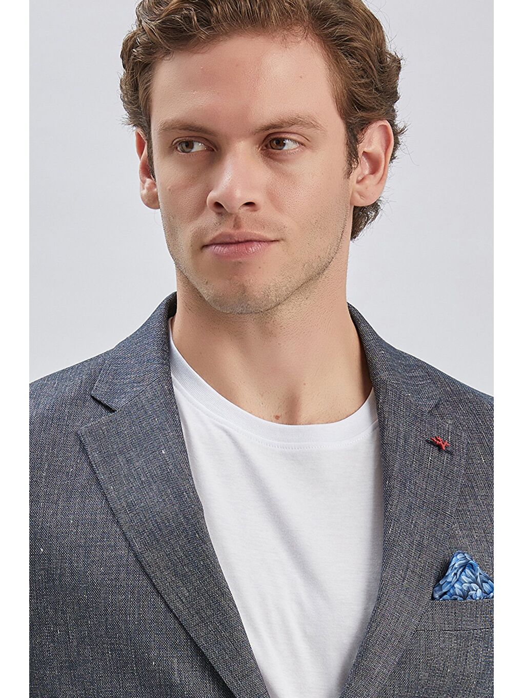 Koyu Lacivert Armürlü Mono Yaka Keten Karışımlı 6 Drop Slim Fit Casual Takım Elbise 1001240169-8