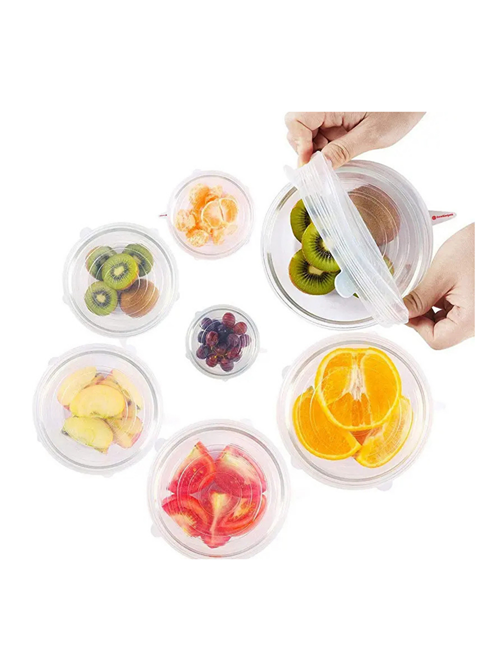 Renksiz Silikon 2 Boy Kare ve Yuvarlak Cam Saklama Kapağı 2'li ve Streç Kapak 6'lı Tencere Bonesi-7